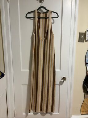 Zara Striped Maxi Dress in Beige and Brown Stripes